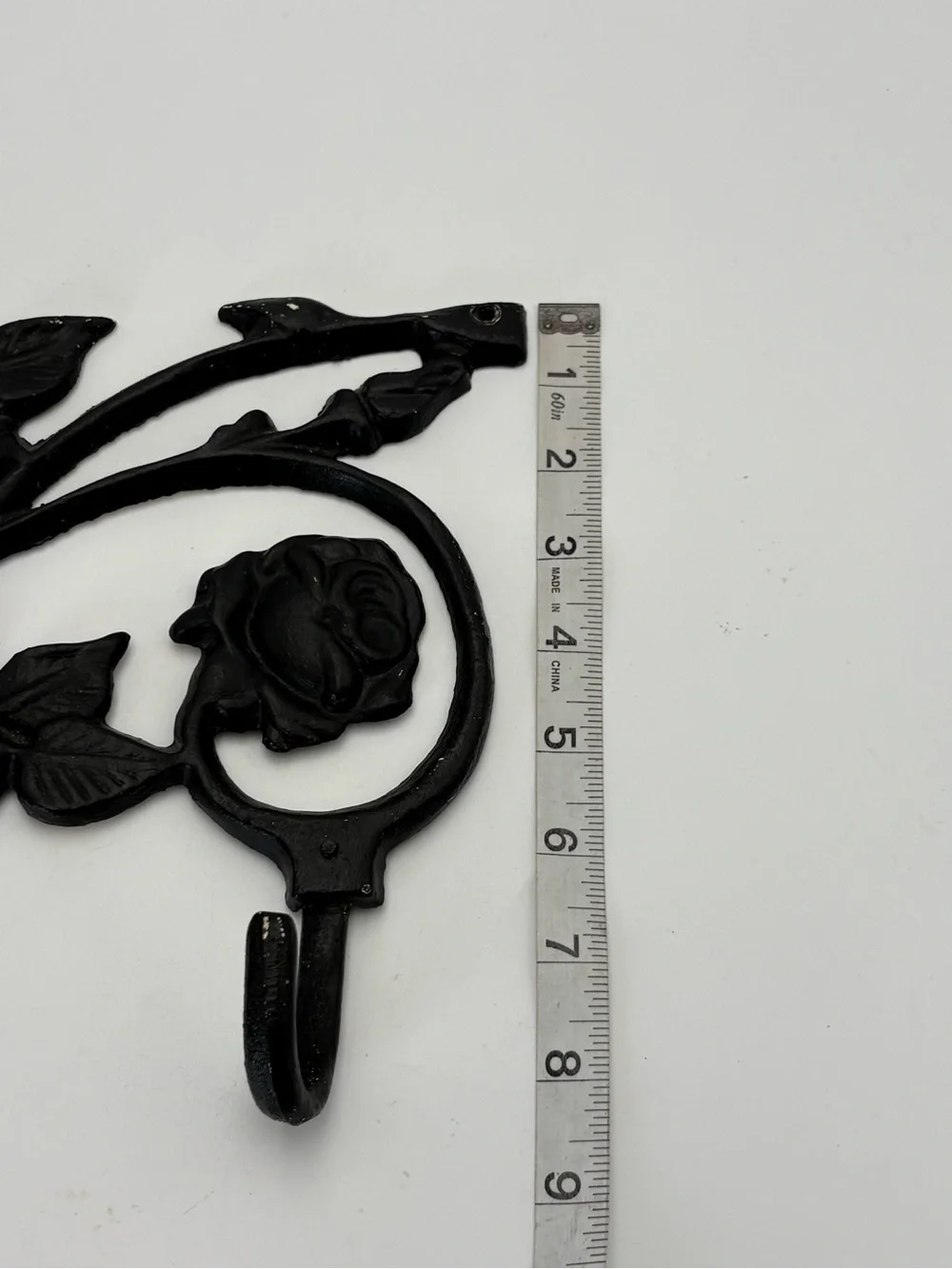 Gorgeous Vintage Black Floral Cast Iron Wall Hook - Decorative with 3 Hooks